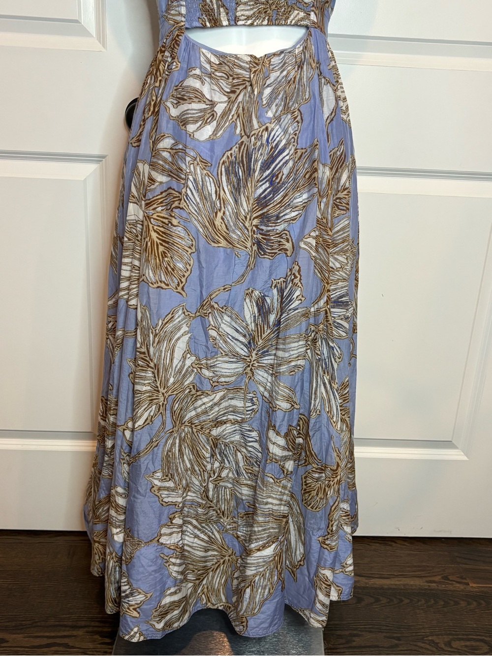 Banana Republic Isa Blue Tropical Print Waist Cut Out Cotton Silk Midi Dress 6 - Picture 10 of 14